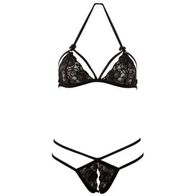 Afbeelding van Cottelli Collection Ondersteuning met kant en tanga, maat XL, zwart