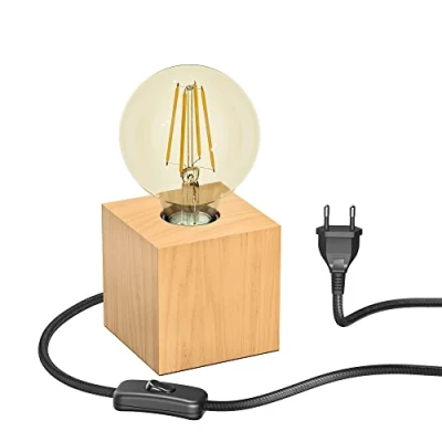 Afbeelding van ledscom.de HITO tafellamp, massief hout, hoekig + gouden ledlamp max. 818lm, 3 traps dimmen, extra warm wit