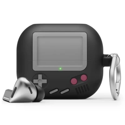 Afbeelding van elago Compatibel met Samsung Galaxy Buds 3 en Pro, AW5 Classic Game Player beschermhoes karabijnhaak, volledige bescherming, hoofdtelefoonaccessoires, voor dames heren [Zwart]