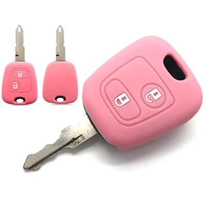 Afbeelding van Nordecco Siliconen sleutelhoes voor Peugeot 106 107 206 207 306 307 406 407 Partner 408 607, Citroen C1 C2 C3 Berlingo Saxo Picasso Xsara, Toyota Aygo roze