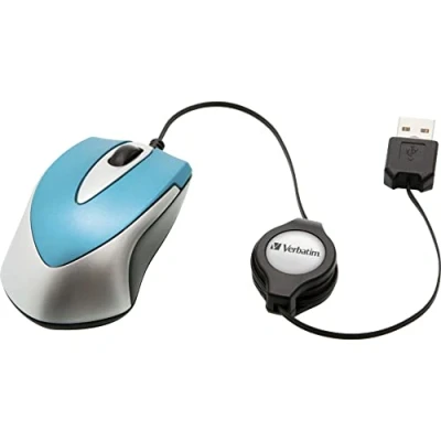 Afbeelding van Verbatim Go Mini Muis USB Optisch Caribsch blauw 3 Toetsen 1000 dpi Met kabelroller