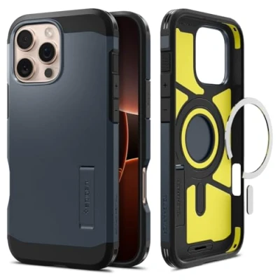 Afbeelding van Spigen Hoesje Geschikt voor iPhone 16 Pro Tough Armor Mag zilver
