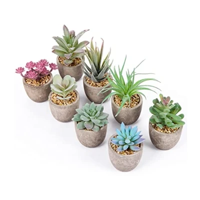 Afbeelding van kunstplanten, 8 stuks met grijze pot, voor buiten, tafeldecoratie, huis, balkon, kantoor, decoratie, groene planten