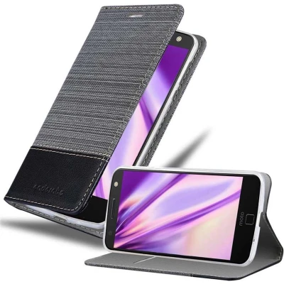 Afbeelding van Cadorabo Hoesje geschikt voor Motorola MOTO Z in GRIJS ZWART Beschermhoes met magnetische sluiting, standfunctie en kaartvakje Book Case Cover Etui