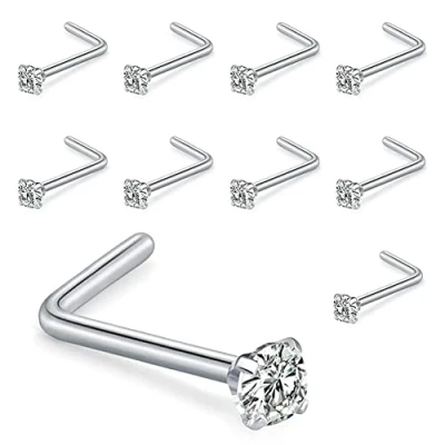 Afbeelding van Liuxn 10 stuks neusring neuslus neuspiercing gebogen neus stud L piercing sieraden, 20 meter