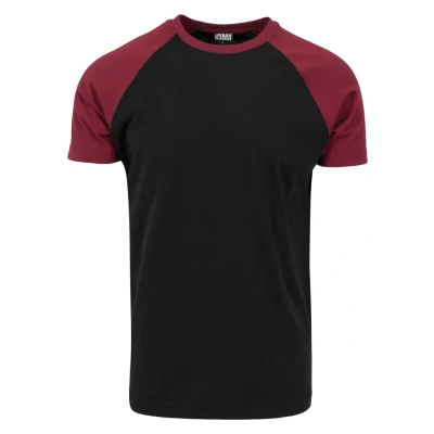 Afbeelding van Urban Classics Raglan Contrast Tshirt print, Heren, Maat: XL, Black/burgundy