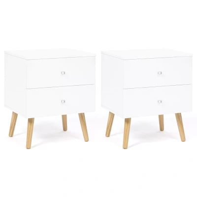 Image de Lot de 2 tables chevet scandinaves bois et blanc tiroirs