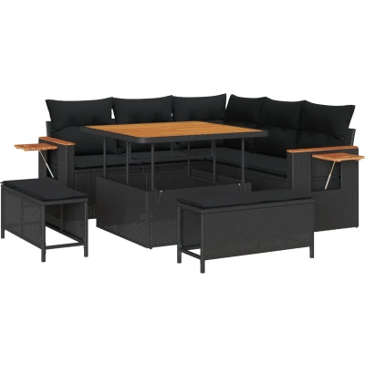 Afbeelding van vidaXL 8 Delige Tuin Sofa Set met Kussens Zwart Poly Rattan Acacia