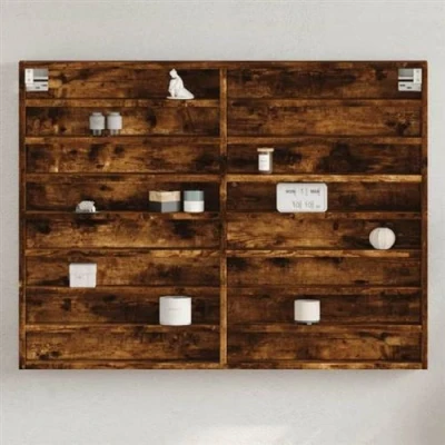 Afbeelding van Vitrinekast 100x8,5x75 cm bewerkt hout gerookt eikenkleurig