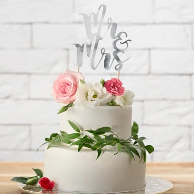 Afbeelding van PartyDeco Cake Topper Mr&amp;Mrs Zilver