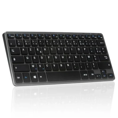 Afbeelding van Bluestork Draadloos Bluetooth toetsenbord, Frans Azerty licht, stil, 90 uur batterijduur, oplaadbaar USB C, 14 multimedia sneltoetsen zwart nieuw