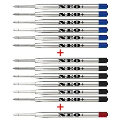 Afbeelding van Hoogwaardige balpenvullingen, 12 stuks, medium punt, ook compatibel met Parker balpenvullingen in G2 stijl (6 x zwarte inkt + 6 blauwe 1 rode inkt)