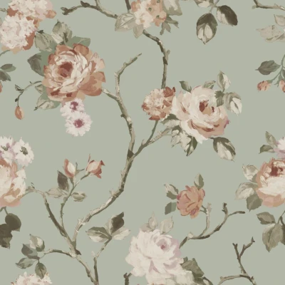 Afbeelding van ESTAhome behang vintage bloemen vergrijsd mintgroen en zacht roze 139291 0.53 x 10.05 m