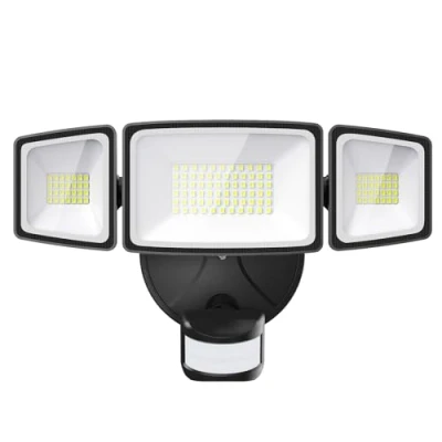 Afbeelding van Onforu Led spot, 55 W, 5000 lm, bewegingsmelder, IP65, waterdicht, 3 koplamp, 6500 K, koudwit, veiligheidsverlichting voor buiten, PIR tuin, binnenplaats, entree, terras