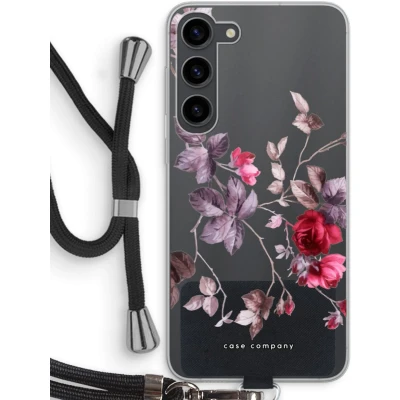 Afbeelding van Case Company® hoesje met Koord geschikt voor Samsung Galaxy S23 Plus Mooie bloemen Telefoonhoesje Zwart Bescherming aan alle Kanten en Over de Schermrand