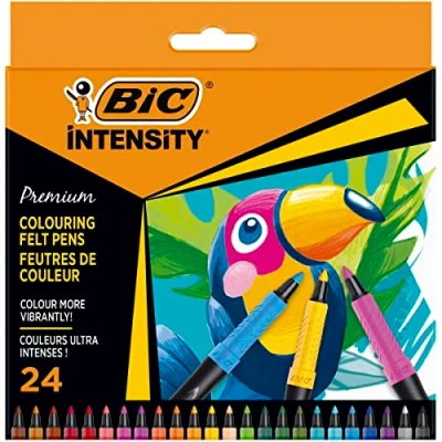 Image de BIC Intensity Feutres de qualité supérieure pour adultes et enfants 24 couleurs Avec poignée en caoutchouc confortable pointe solide