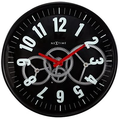 Afbeelding van Nextime Ne 3259Zw Moderne Gear Wandklok 36 Cm Zwart/Wit