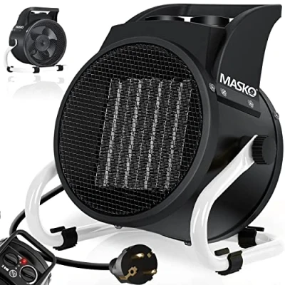 Afbeelding van Masko® elektrische verwarming, ventilatorkachel, bouwplaatsverwarming, keramische verwarming met thermostaat, 3 warmtestanden (2 kW, wit)