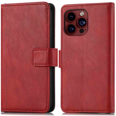 Afbeelding van iMoshion Hoesje Geschikt voor iPhone 15 Pro Met Pasjeshouder Luxe Bookcase Rood