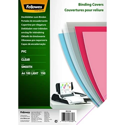 Image de Fellowes 5376001 Couvertures de reliure A4 transparentes PVC 150 microns 15/100e
