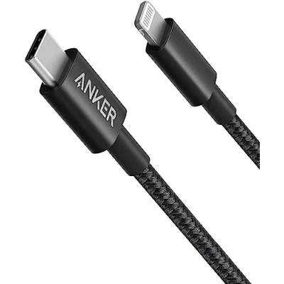 Afbeelding van USB C naar Lightning kabel, Anker Nieuwe Nylon Oplaadkabel voor [Apple MFi gecertificeerd] iPhone 11 Pro/X/XS/XR/8 Plus/AirPods Pro, ondersteunt stroomlevering (100 cm, zwart)
