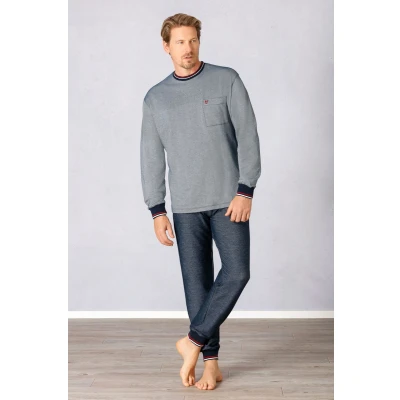 Afbeelding van Marine blauwe heren pyjama Hajo Blauw Maat 60
