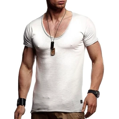 Afbeelding van Leif Nelson Het T shirt voor heren met V hals LN 6280, Grau
