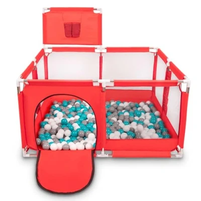 Afbeelding van Selonis kk 100x speeltuin met 6cm ballen rood: grijs wit turquoise 125x125x105/400 boxspeelgoed