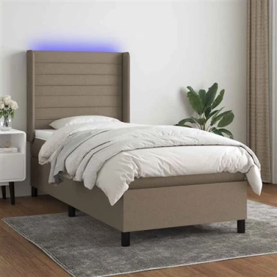 Afbeelding van vidaXL Boxspring met matras en LED stof taupe 90x190 cm