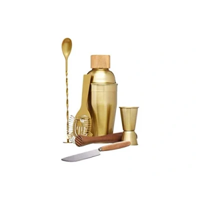Afbeelding van Cocktail Set, 6 Delig, RVS, Hout, Goud BarCraft
