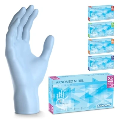 Afbeelding van Arnomed Lichtblauwe wegwerphandschoenen, nitril handschoenen, maat XS, wegwerphandschoenen met 100 stuks/doos, poedervrij en latexvrij, in S, M L &amp; XL