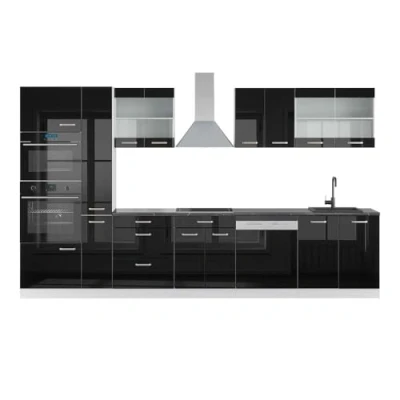 Afbeelding van Vicco R Line Kitchenette zwart hoogglans wit 350 cm met hoge kast, AP antraciet