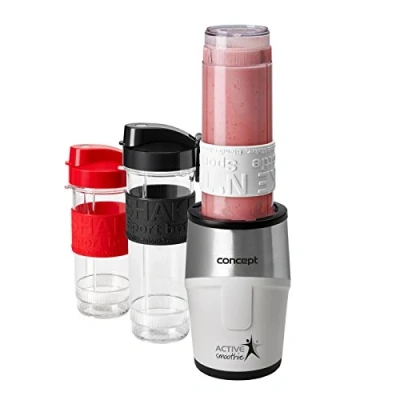 Afbeelding van CONCEPT électroménager SM3380 smoothie maker &quot;Active SMOOTHIE&quot;, drie containers, 500 W, wit + roestvrij staal, BPA vrij