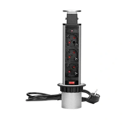 Afbeelding van Orno Lift up Stekkerdoos 3 stopcontacten Ø 60mm Inbouw Stekkerblok met 1.8 meter kabel Zilver