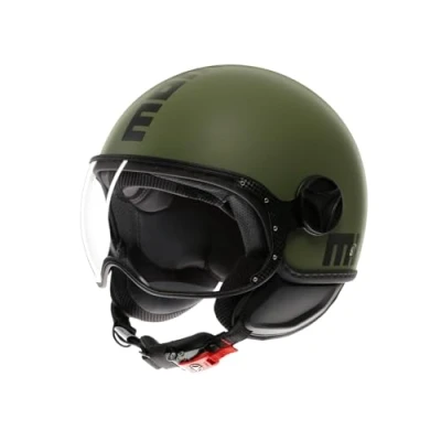 Afbeelding van MOMODESIGN FGTR CLASSIC E2206 Jethelm, open helm voor motorfiets en scooter, dames heren, legergroen, mat, zwart, M