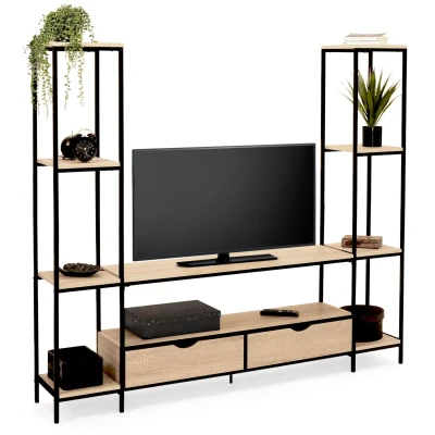 Afbeelding van Ensemble meuble TV DETROIT avec étagères design industriel 193 cm