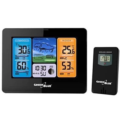 Afbeelding van GreenBlue Weerstation WiFi App TUYA Display 7 Talen Maanfase IPX4 Zwart