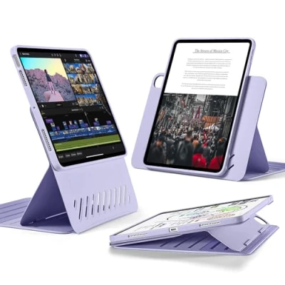 Afbeelding van ESR voor iPad Air 11 inch 2024 M2, 6e/Air 5e generatie 2022/Air 4e 2020, afneembare magnetische hoes, staande standaard met verhoogde schermweergave, 9 hoeken, paars