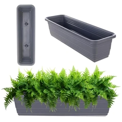 Afbeelding van KADAX Balkonplantenbak van weerbestendig kunststof, balustrade voor het kweken bloemen, kruiden en planten (antraciet, 60 cm)