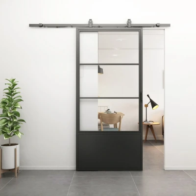 Afbeelding van Stalen Schuifdeur Smartline 3 vaks Kickplate Helder Glas Tan Incl. Rails