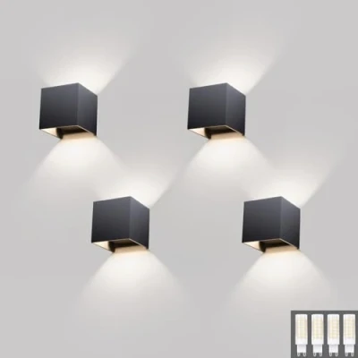Afbeelding van Klighten Set van 4 wandlampen voor binnen en buiten, modern design naar beneden, 9 W, met verwisselbare G9 lamp, IP54 waterdicht, natuurlijk wit, 4000 K, antraciet RAL 7016