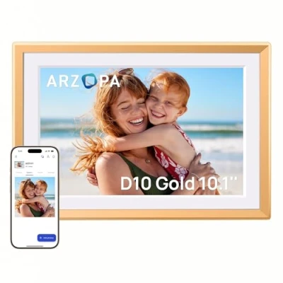 Afbeelding van ARZOPA 10,1&quot; Metalen Digitale Fotolijsten 32GB IPS HD Gratis Touchscreen App Remote Delen Foto&#039;s Video&#039;s Draaien Auto Frame Smart WiFi Perfect Cadeau D10 Goud