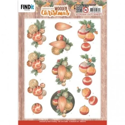 Afbeelding van 3D Push Out Jeanine&#039;s Art Wooden Christmas Orange Baubles
