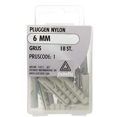 Afbeelding van Nylon pluggen 6mm. Grijs. 18 stuks. DeltafiX.