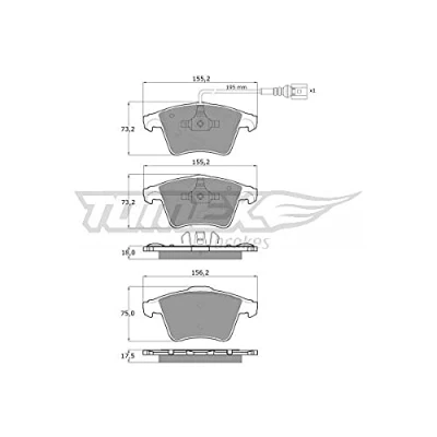Afbeelding van TOMEX brakes TX 13 931 Remblokkenset Vooras Incl. slijtage waarschuwingscontact VOLKSWAGEN: Transporter 6, 5, 6