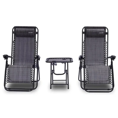 Afbeelding van SereneLife Ligstoel set van 2 Verstelbare Buitenkamerstoel met Afneembaar Bekerhouderblad en Zijtafel Bekerhouders Inklapbare Relaxstoel Verwijderbare Kussens