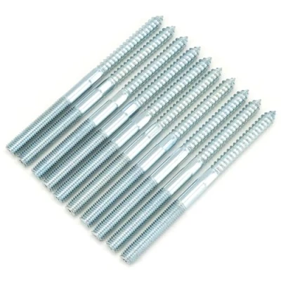 Afbeelding van QWORK® 10 stuks M10 x 140 mm dubbele schroefdraadschroeven verzinkt koolstofstaal accessoires voor meubelmontage
