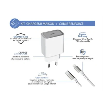Image de Force Power Lite Adaptateur secteur avec connecteur lightning et câble USB C 20 Watt PD (24 pin C) blanc