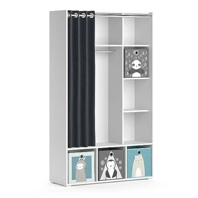 Afbeelding van Vicco Kinderkledingkast Luigi, Wit/Wit, 105.8 x 178.1 cm Met vouwboxen (grijs)