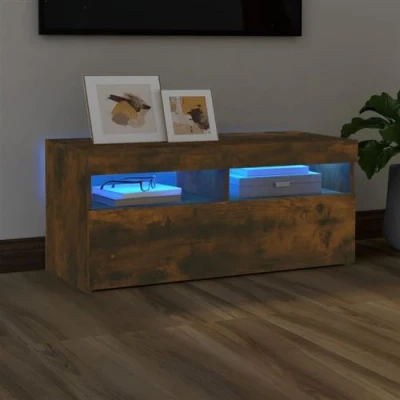 Afbeelding van Tv meubel met LED verlichting 90x35x40 cm gerookt eikenkleurig